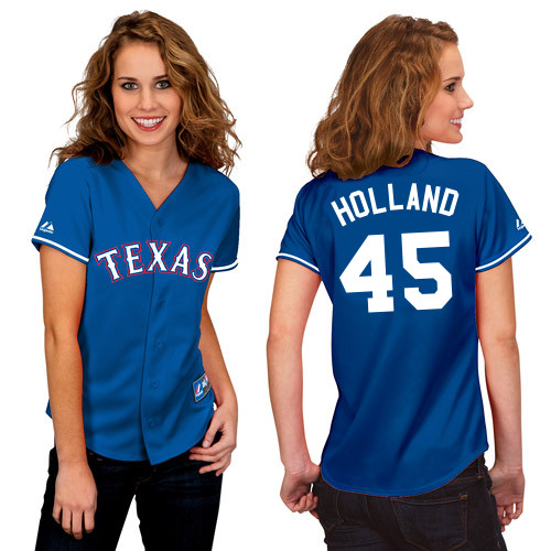 Derek Holland #45 mlb Jersey-Texas Rangers Women's Authentic 2014 Alternate Blue Baseball Jersey